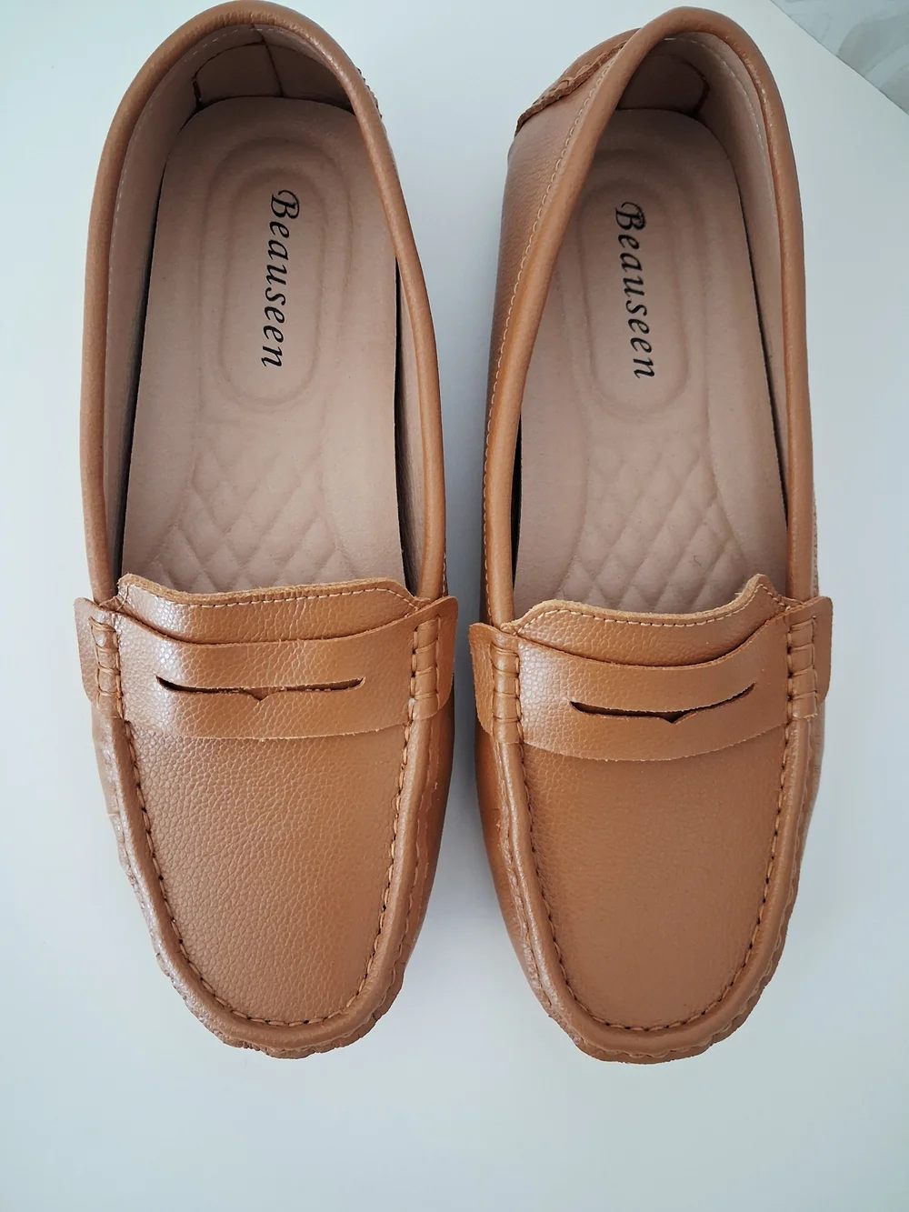 BEAUSEEN Women's Tan Penny Loafers Slip-on Shoe NEW